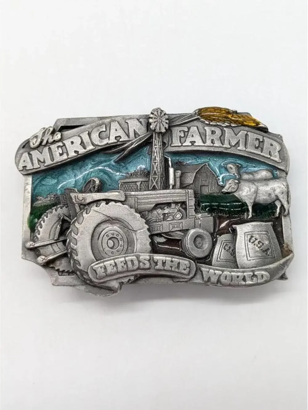 Vintage Siskiyou 80s Farmers Feed The World Belt Buckle
